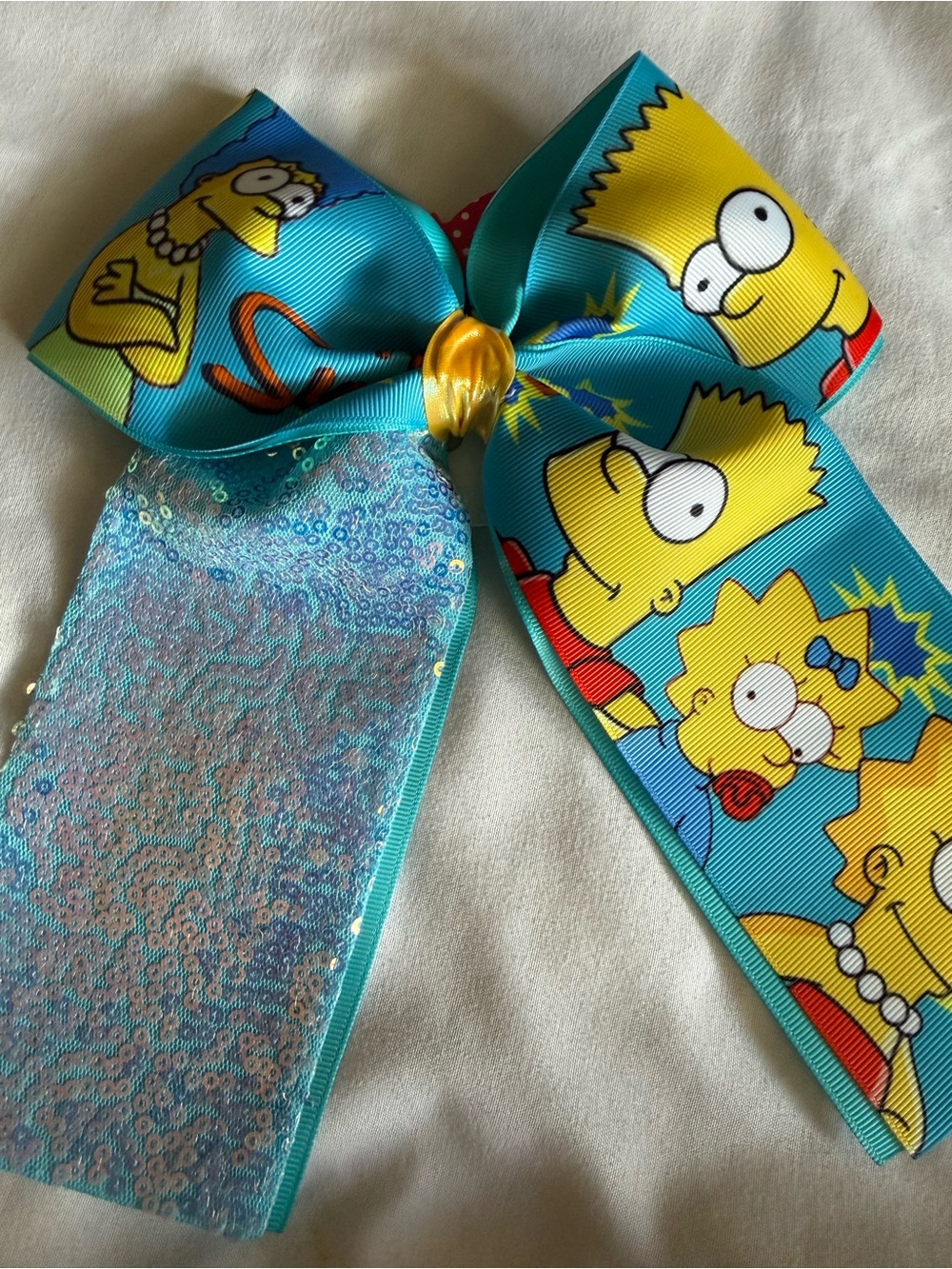 Kids Cartoon Character Teal Hair Bow with Sparkle Tail